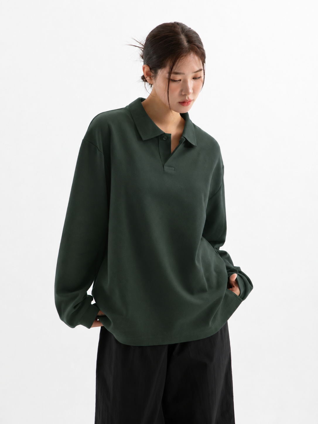 BRENSON Relaxed Double Cotton Collar Long Sleeve T-Shirt|BRENSON сул загвартай захтай урт ханцуйтай цамц.