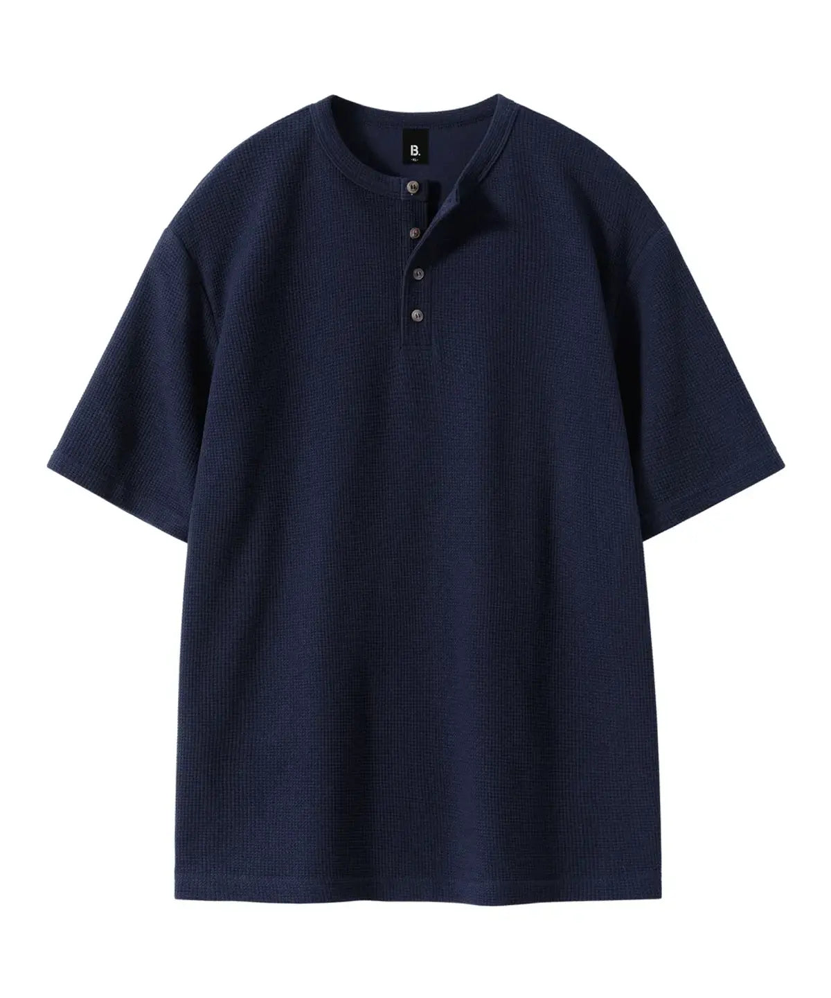 BRENSON Waffle Loose Fit Henley Neck Short Sleeve T-Shirt