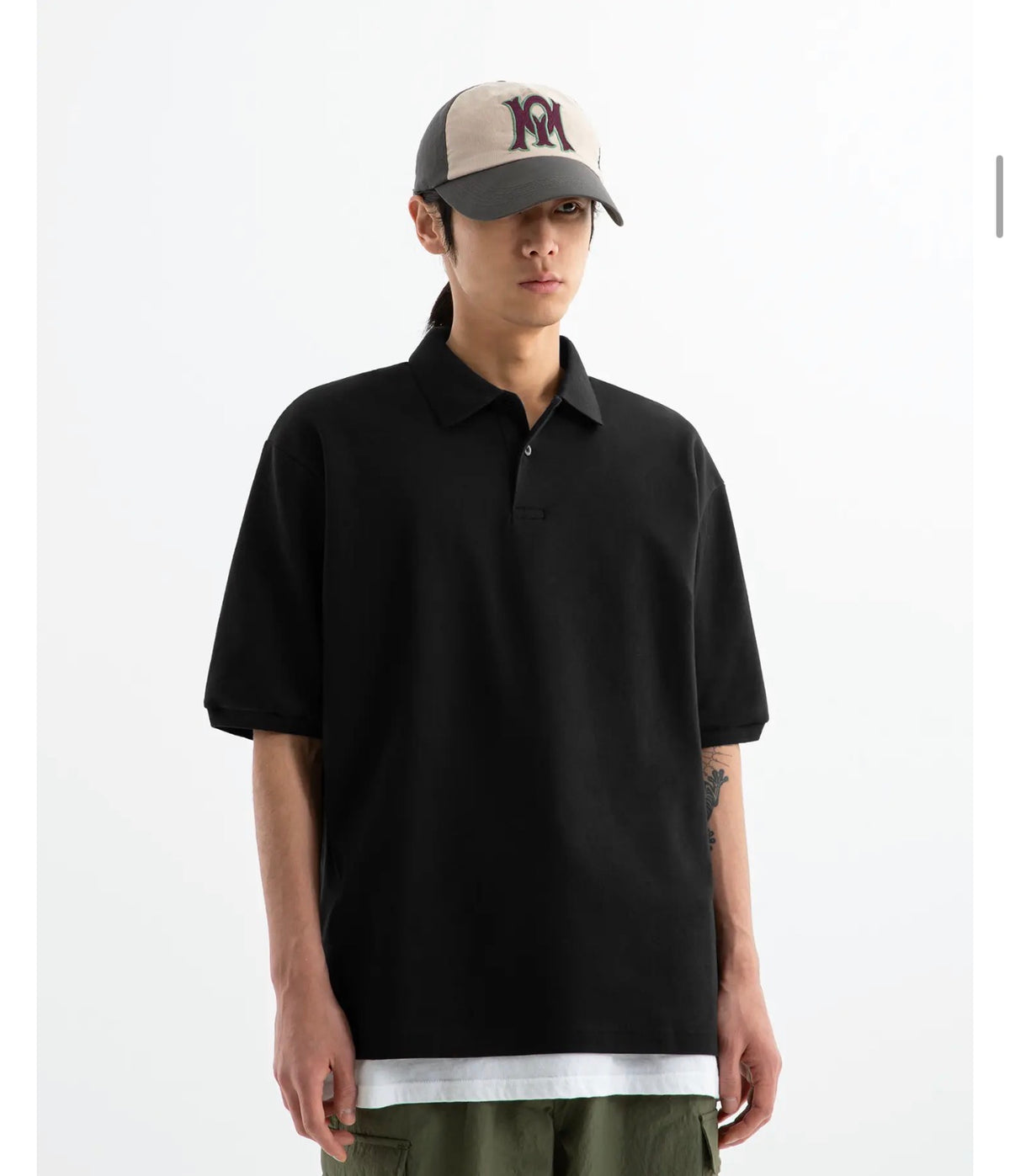 BRENSON Relaxed Double Cotton Collar Short Sleeve T-Shirt