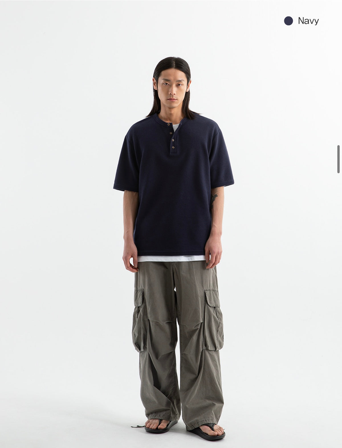 BRENSON Waffle Loose Fit Henley Neck Short Sleeve T-Shirt