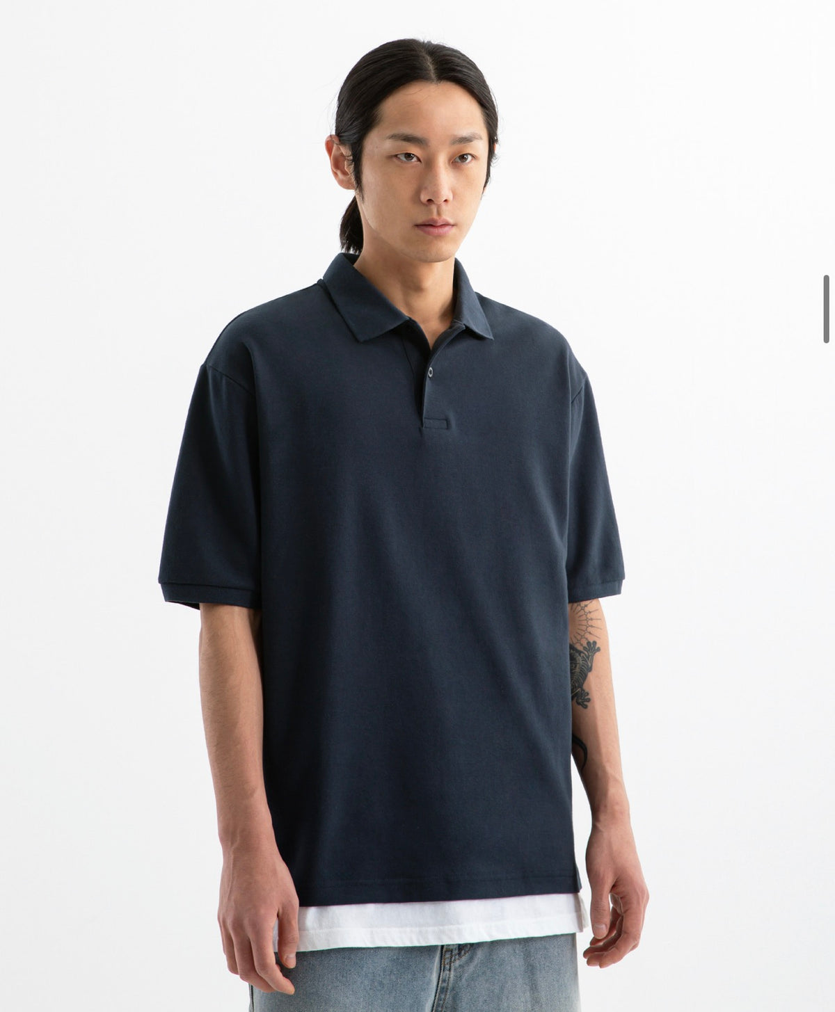 BRENSON Relaxed Double Cotton Collar Short Sleeve T-Shirt