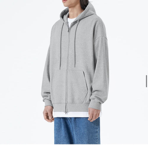 BRENSON Loose Fit 2Way Sweat Hood Zip-Up